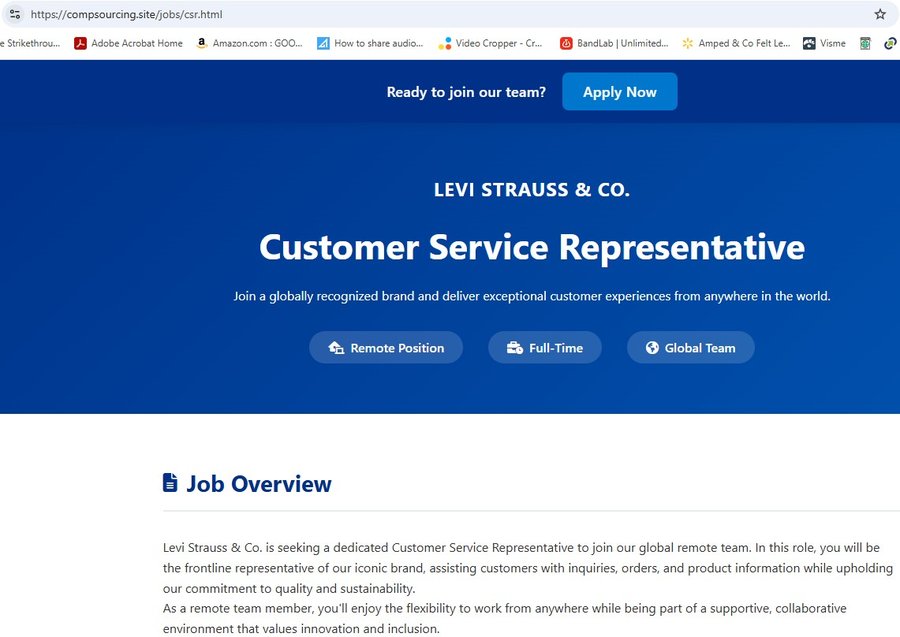 Fake Levi Strauss Customer Service Representative careers page at compsourcing.site