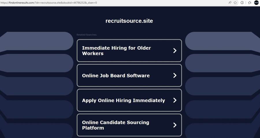 recruitsource.site resolving to a generic ad redirect page